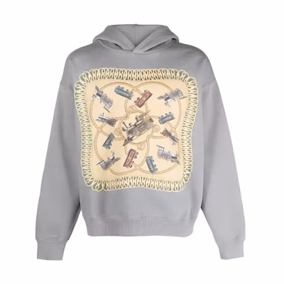 BALLY SS23 Pattern Print Graphic Hoodie Gray M5BAA86FCO227