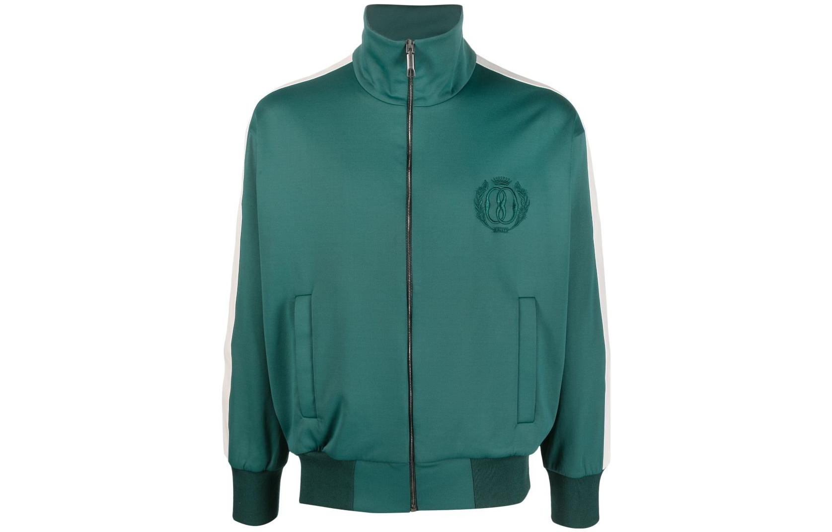 BALLY SS23 Solid Color Logo Embroidered Bomber Jacket Green - 6304089