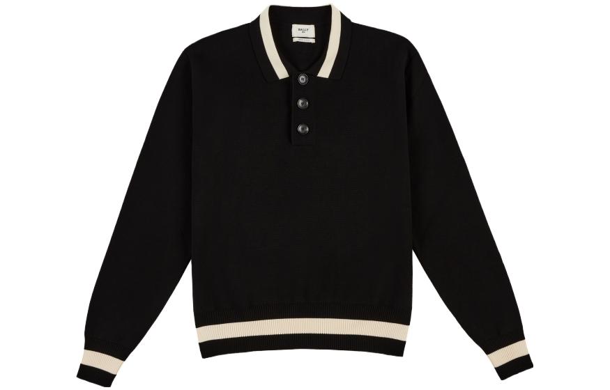 BALLY SS23 Striped Collar Long Sleeve Sweatshirt Black 6303204