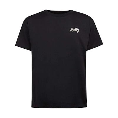 BALLY SS24 Black Crewneck T-Shirt with Embroidered Logo. MJE05JCO018
