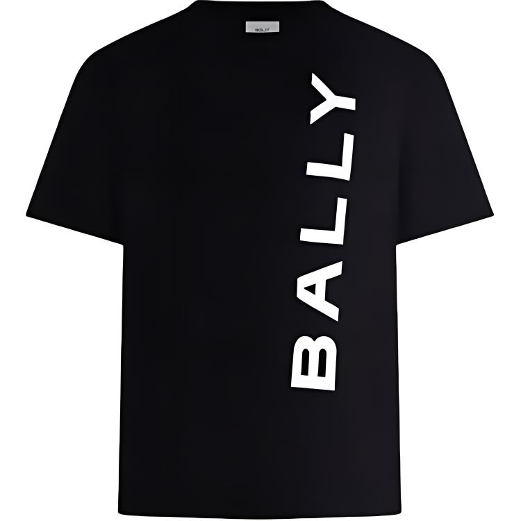 BALLY SS24  Black Letter Logo Print Crewneck Casual T-Shirt. 6306482