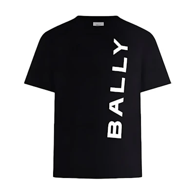 BALLY SS24 Black Letter Logo Print Crewneck Casual T-Shirt. 6306482