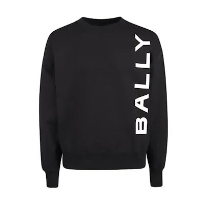 BALLY SS24 Black Logo Print Crew Neck Knit Sweater Long Sleeve Casual. 6306688