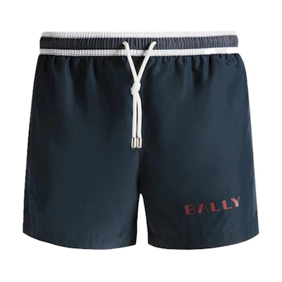 BALLY SS24 Blue Letter Print Straight-Leg Casual Shorts. 6308378