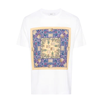 BALLY SS24 Floral Print Relaxed Fit Crew Neck White T-Shirt. 6306687