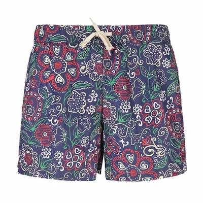 BALLY SS24 Navy Blue Floral Print Drawstring Swim Shorts. 6307318