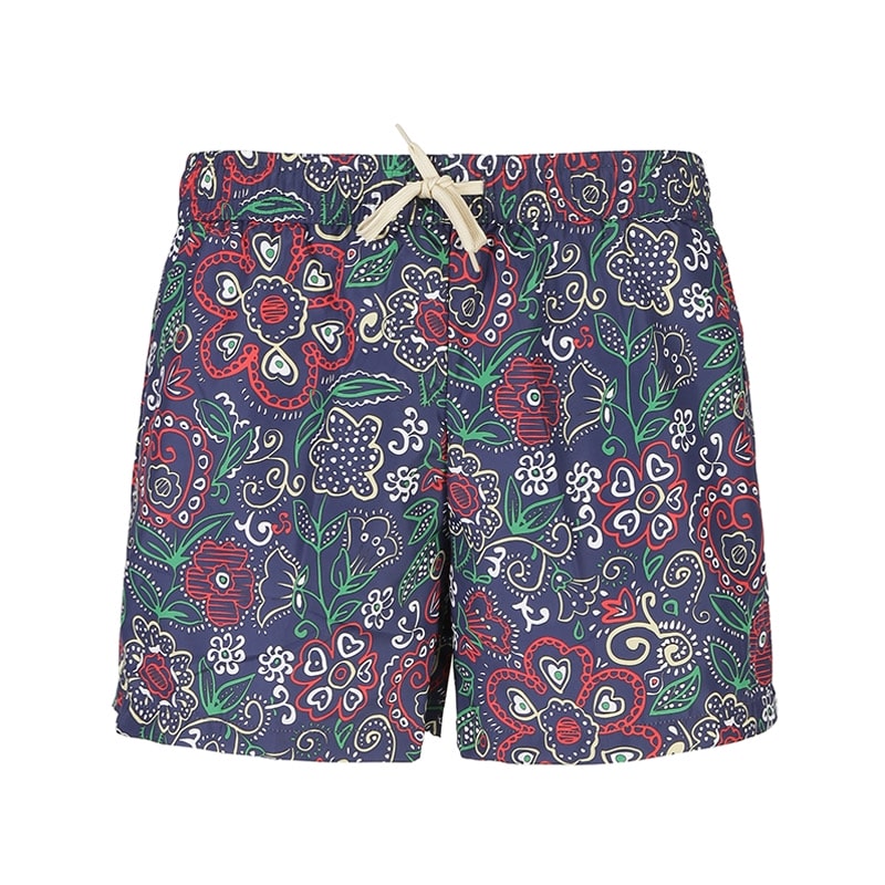 Order 발리 SS24 네이비 블루 플로럴 프린트 드로스트링 수영 반바지. 6307318