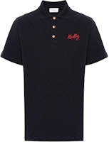 BALLY SS24 Navy Blue Letter Print Button-Up Straight-Cut Polo Shirt. 6306528 BALLY SS24 Navy Blue Letter Print Button-Up Straight-Cut Polo Shirt. 6306528