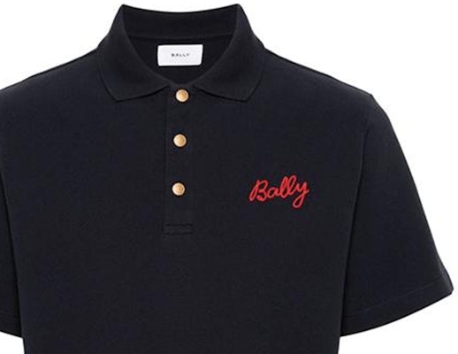 BALLY SS24 深蓝色字母印花直筒扣式 Polo 衫。 6306528 Sizing BALLY SS24 深蓝色字母印花直筒扣式 Polo 衫。 6306528