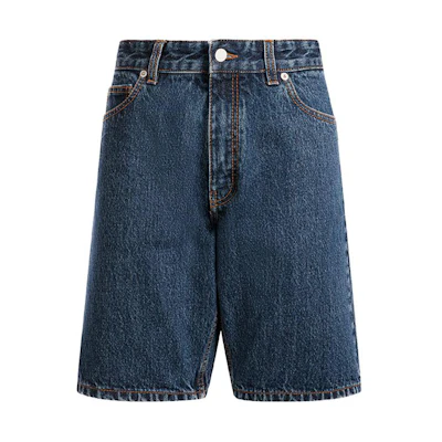 BALLY SS24 Straight-Cut Denim Shorts with Stitch Logo in Blue. 6308063