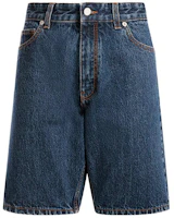 Order BALLY SS24 Straight-Cut Denim Shorts with Stitch Logo in Blue. 6308063