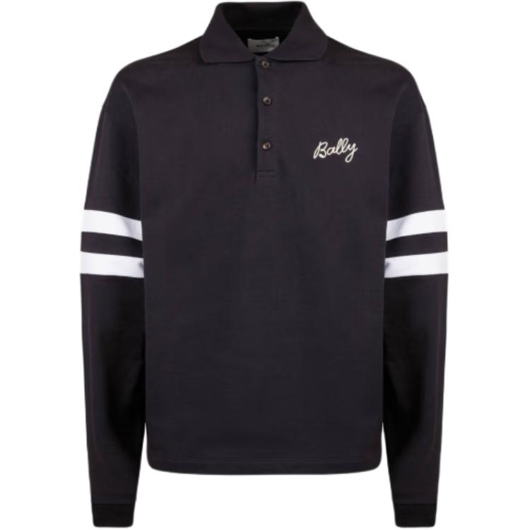 BALLY SS24  Striped Embroidered Long Sleeve Polo Shirt Blue 6306684