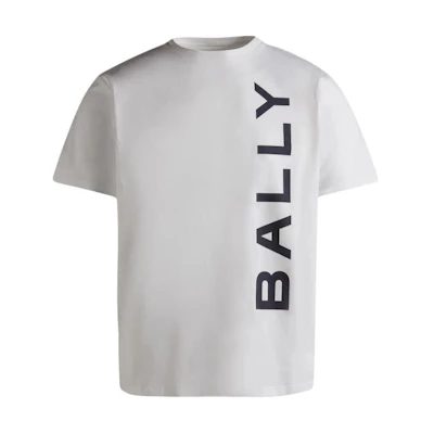 BALLY SS24 White Crewneck T-Shirt with Letter Print Design. MJE05CCO018U001