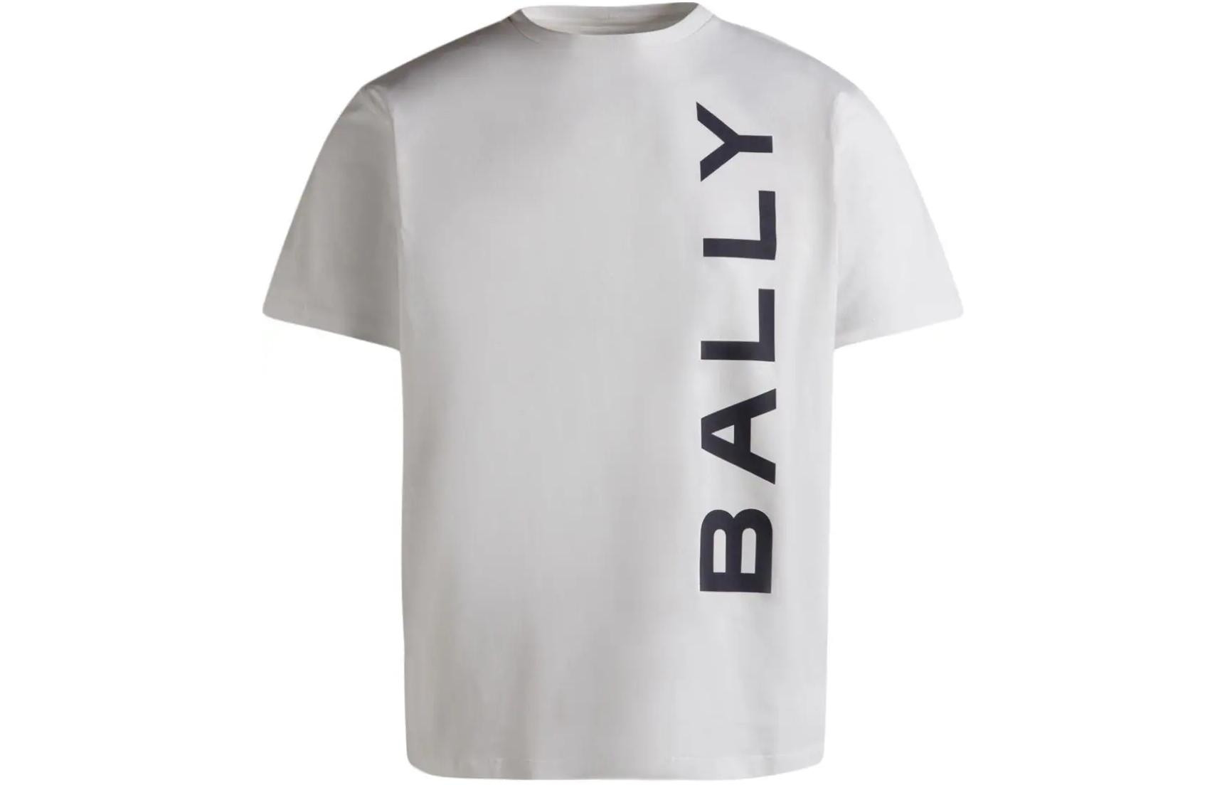 Order BALLY SS24 Kaos Putih Crewneck dengan Desain Cetak Huruf. MJE05CCO018U001