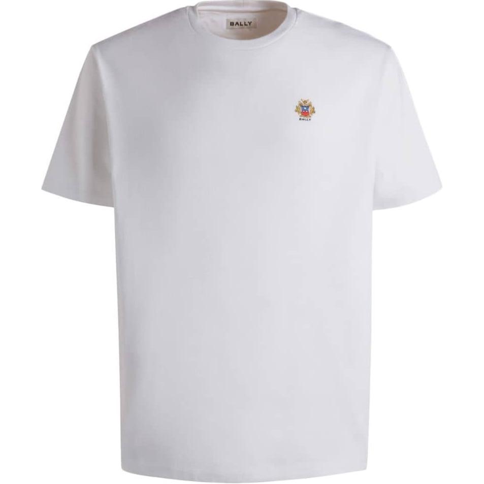 Order BALLY SS24 Kaos Putih Crewneck dengan Bordir Logo. MJE06LCO318