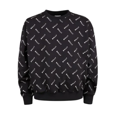 BALLY SS24 All-Over Logo Print Crewneck Long Sleeve Sweatshirt Blue Men’s 6306485