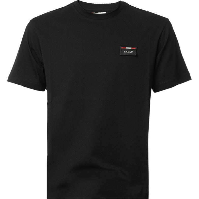BALLY SS24 Black Crewneck Loose Fit T-Shirt with Logo Patch. 603085-F000