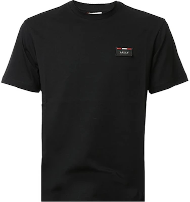 BALLY SS24 Black Crewneck Loose Fit T-Shirt with Logo Patch. 603085-F000 Buy BALLY SS24 Black Crewneck Loose Fit T-Shirt with Logo Patch. 603085-F000