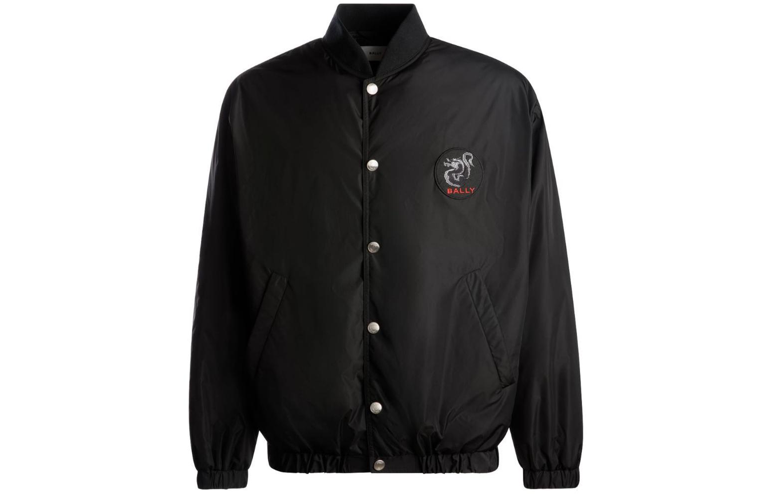 BALLY SS24 Black Embroidered Logo Stand Collar Casual Long Sleeve Jacket Men MOU06NNY235