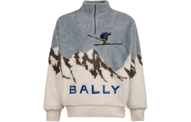 BALLY SS24 Light Blue Loose Fit Letter Embroidery Sweatshirt 6306330