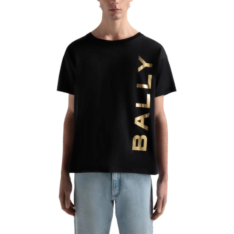 Shop 발리 SS24 로고 프린트 크루넥 반팔 티셔츠 블랙. 6306483