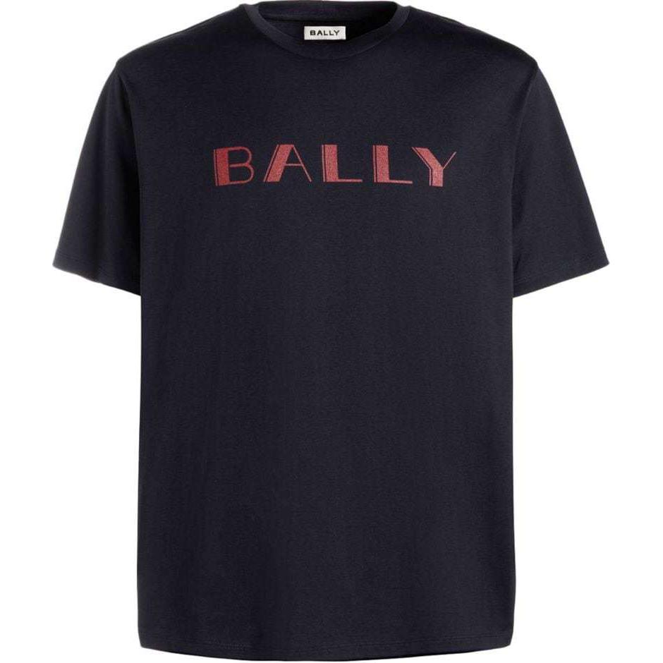 BALLY SS24 Logo Print Navy Blue Crewneck Short Sleeve T-Shirt Men MJE079CO018