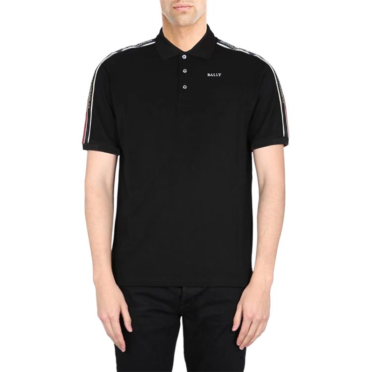 BALLY SS24 Logo Stripe Slim Fit Polo Shirt Men Black MOU02ZCO104-U901
