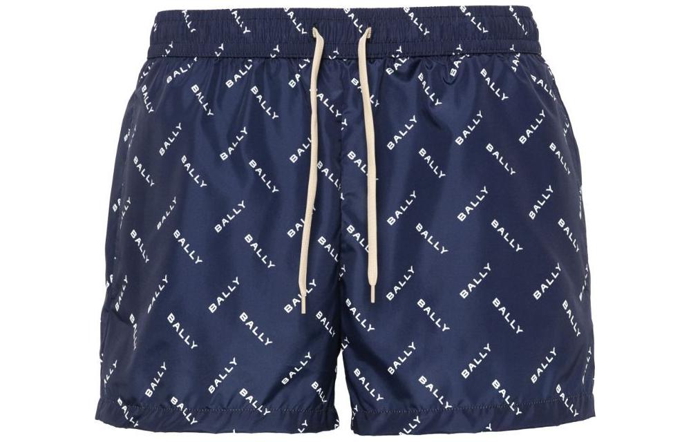 Order BALLY SS24 Celana Pendek Pantai Pria Navy Blue dengan Logo dan Potongan Lurus. 6307041U563