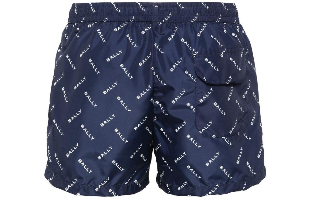 Lookbook BALLY SS24 Celana Pendek Pantai Pria Navy Blue dengan Logo dan Potongan Lurus. 6307041U563