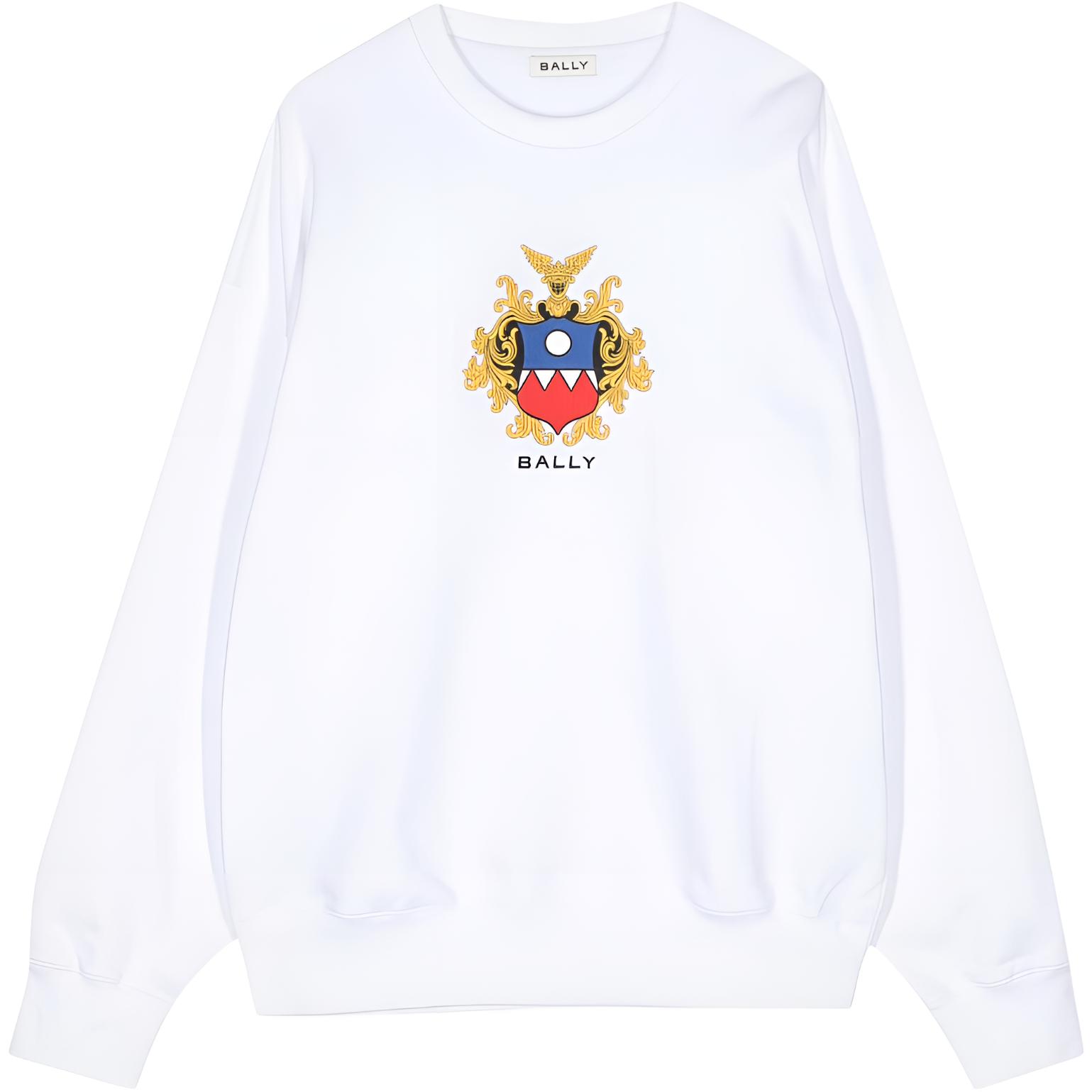 BALLY SS24 White Crewneck Sweatshirt with Letter Embroidery Casual Style MJE06UCO227U001