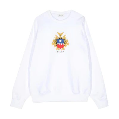 BALLY SS24 White Crewneck Sweatshirt with Letter Embroidery Casual Style MJE06UCO227U001