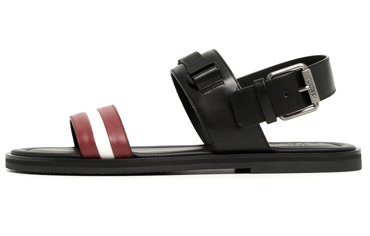 BALLY Stripe Detail Leather Sandals 'Black Red White' 6238066