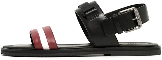 BALLY Stripe Detail Leather Sandals 'Black Red White' 6238066 BALLY Stripe Detail Leather Sandals 'Black Red White' 6238066