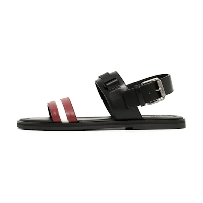 BALLY Stripe Detail Leather Sandals 'Black Red White'