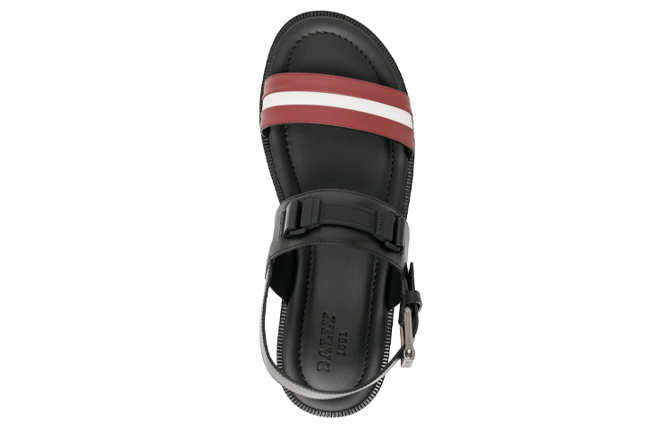 BALLY Stripe Detail Leather Sandals 'Black Red White' 圖 3