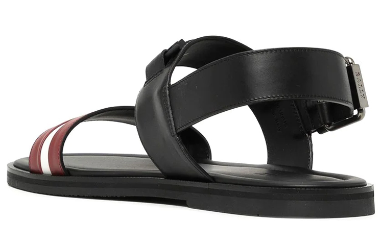 BALLY Stripe Detail Leather Sandals 'Black Red White' 圖 4