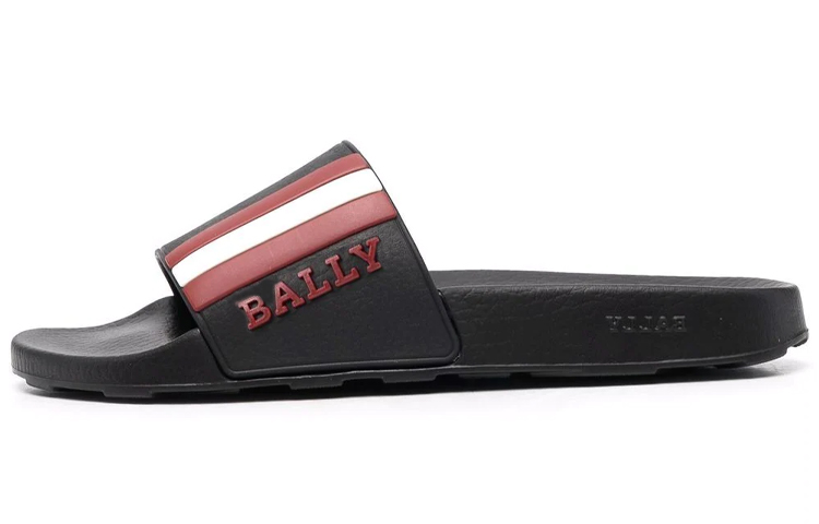 BALLY Stripe Embossed Slides 'Black Red'