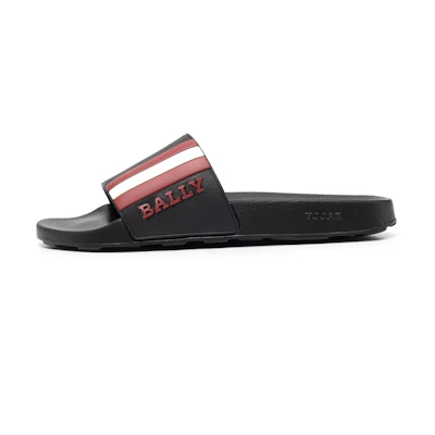 BALLY Stripe Embossed Slides 'Black Red'