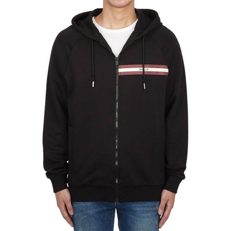 BALLY Striped Print Hooded Zip Jacket Black Long Sleeve M5OU586F7S321O00
