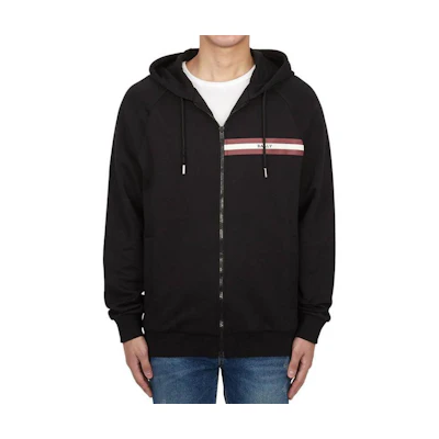 BALLY Striped Print Hooded Zip Jacket Black Long Sleeve M5OU586F7S321O00
