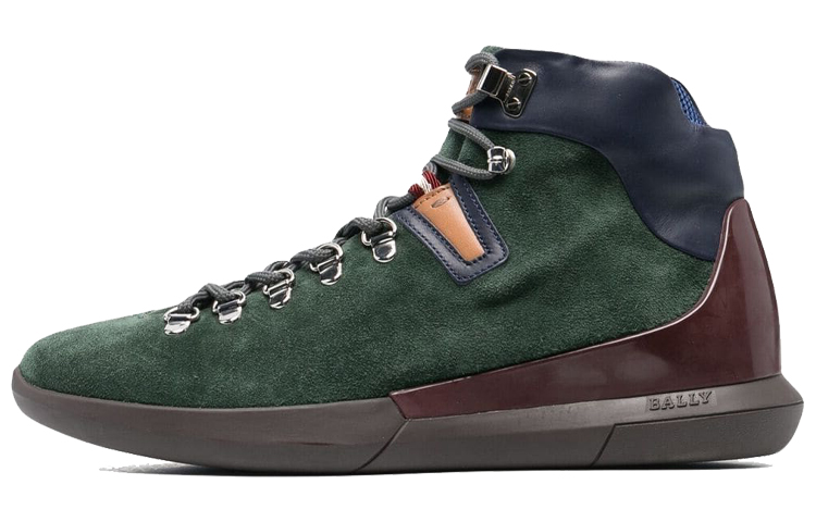 BALLY Suede Leather Patchwork Hiking Ankle Boots 'Green Warmth' 6217425