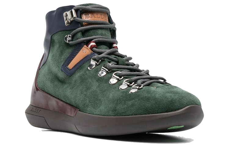 Order BALLY 绿色温暖麂皮拼接徒步短靴 6217425
