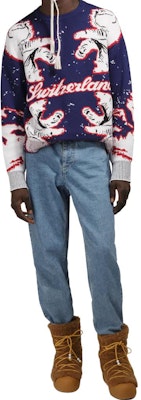 발리 유니섹스 네이비 패턴 크루넥 풀오버 스웨터 프론트 로고. M5BA922K-M Shop 발리 유니섹스 네이비 패턴 크루넥 풀오버 스웨터 프론트 로고. M5BA922K-M