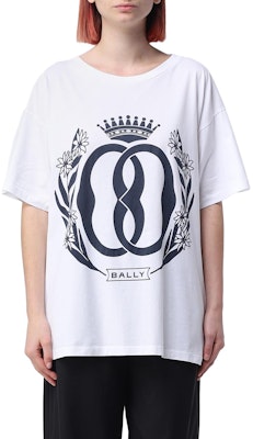 BALLY Unisex T-Shirt Putih Cetakan Huruf Longgar Lengan Pendek Crewneck. MJE03CCO018U019 Lookbook BALLY Unisex T-Shirt Putih Cetakan Huruf Longgar Lengan Pendek Crewneck. MJE03CCO018U019