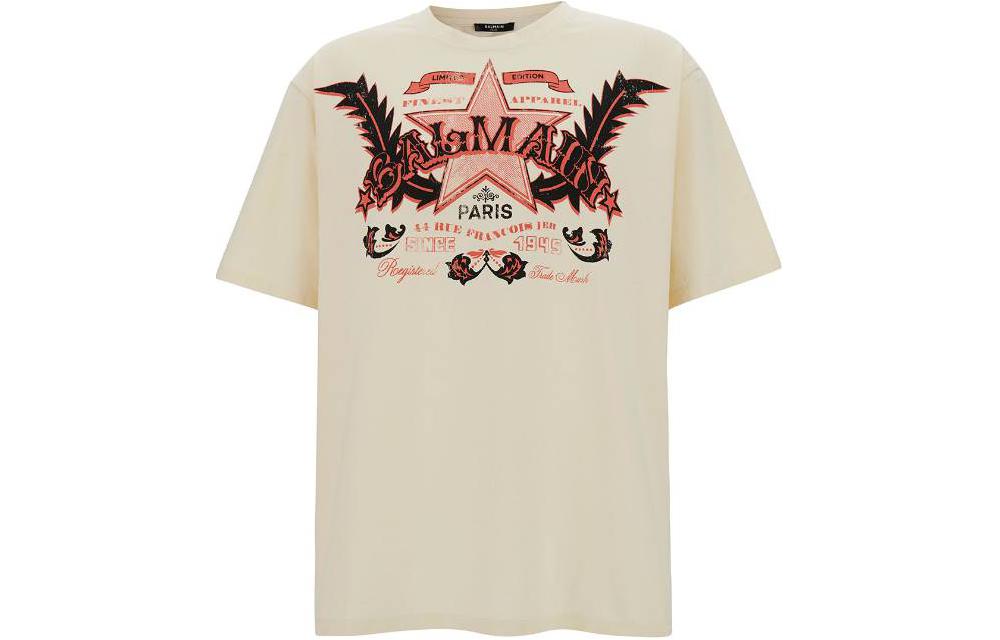 Order バルマン ベージュ レター スター フローラル プリント クルーネック Tシャツ 半袖 CH1EG000-GD28-GSK