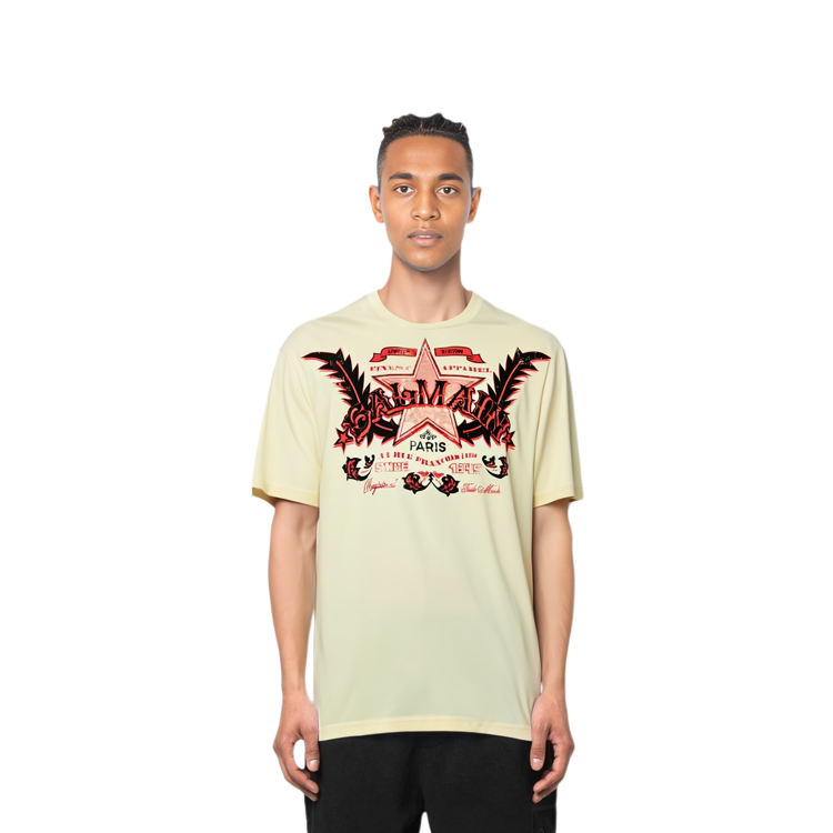 Purchase バルマン ベージュ レター スター フローラル プリント クルーネック Tシャツ 半袖 CH1EG000-GD28-GSK