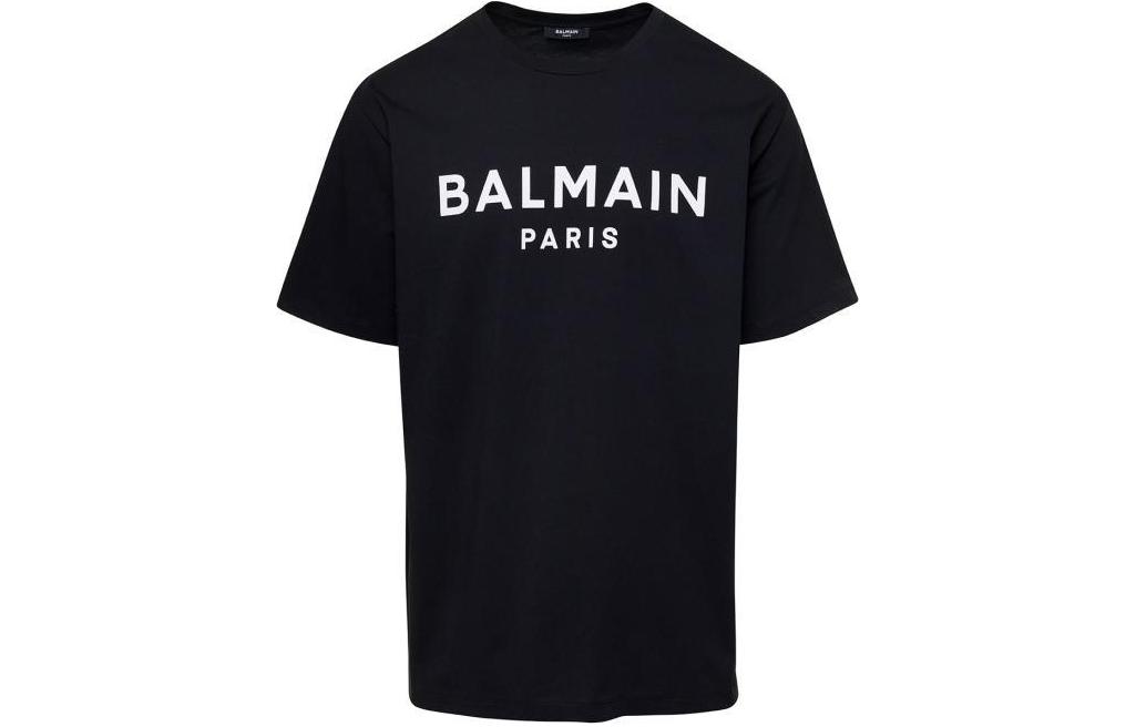 BALMAIN  Black Crewneck Letter Print Short Sleeve T-Shirt CH1EG000-BB73-EAB