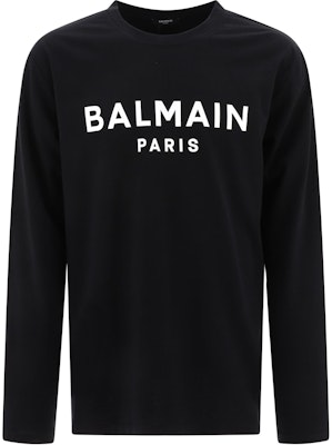 BALMAIN Black Crewneck Long Sleeve T-Shirt with Letter Print. DH1EK035-BC77-EAB Buy BALMAIN Black Crewneck Long Sleeve T-Shirt with Letter Print. DH1EK035-BC77-EAB