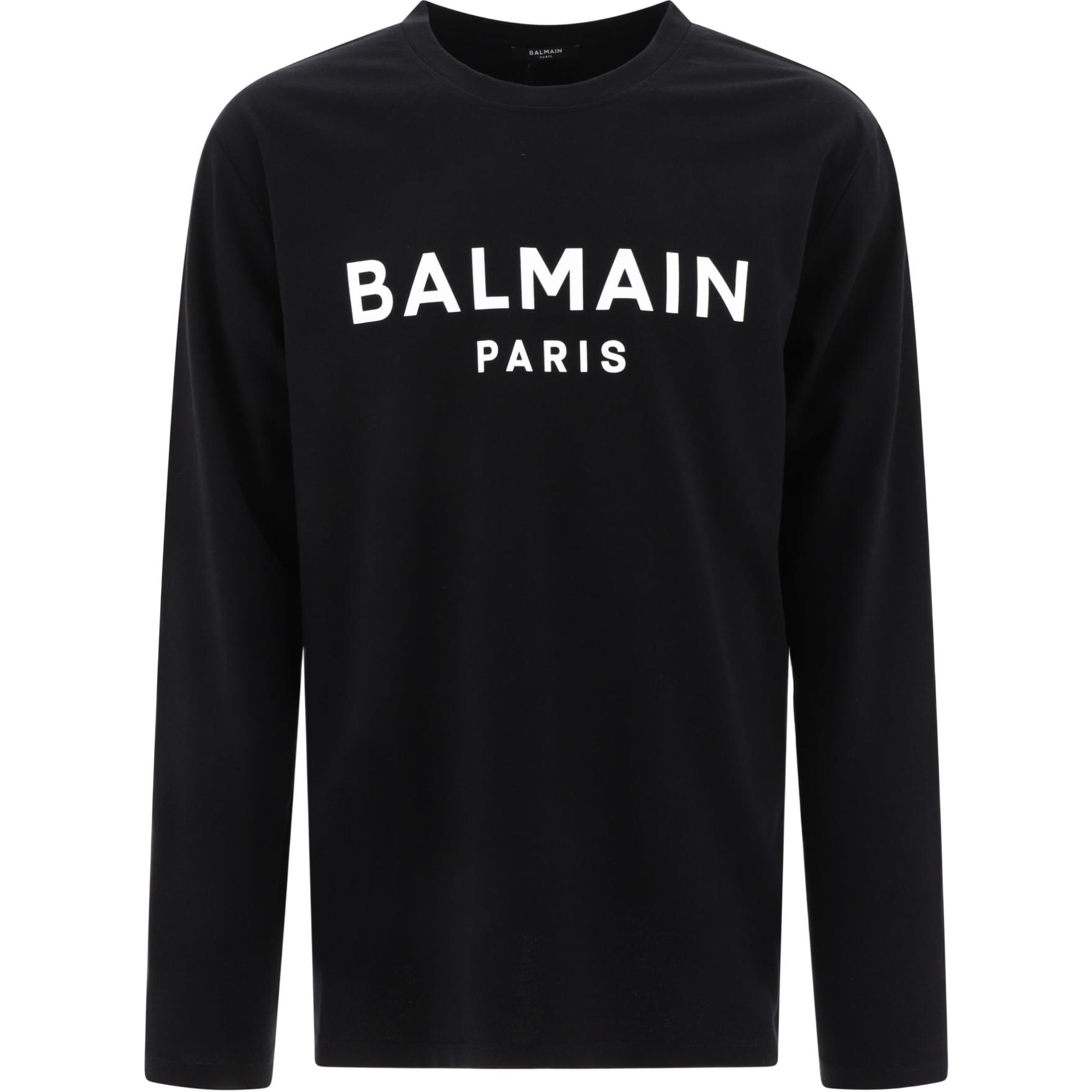 Order BALMAIN  Black Crewneck Long Sleeve T-Shirt with Letter Print. DH1EK035-BC77-EAB