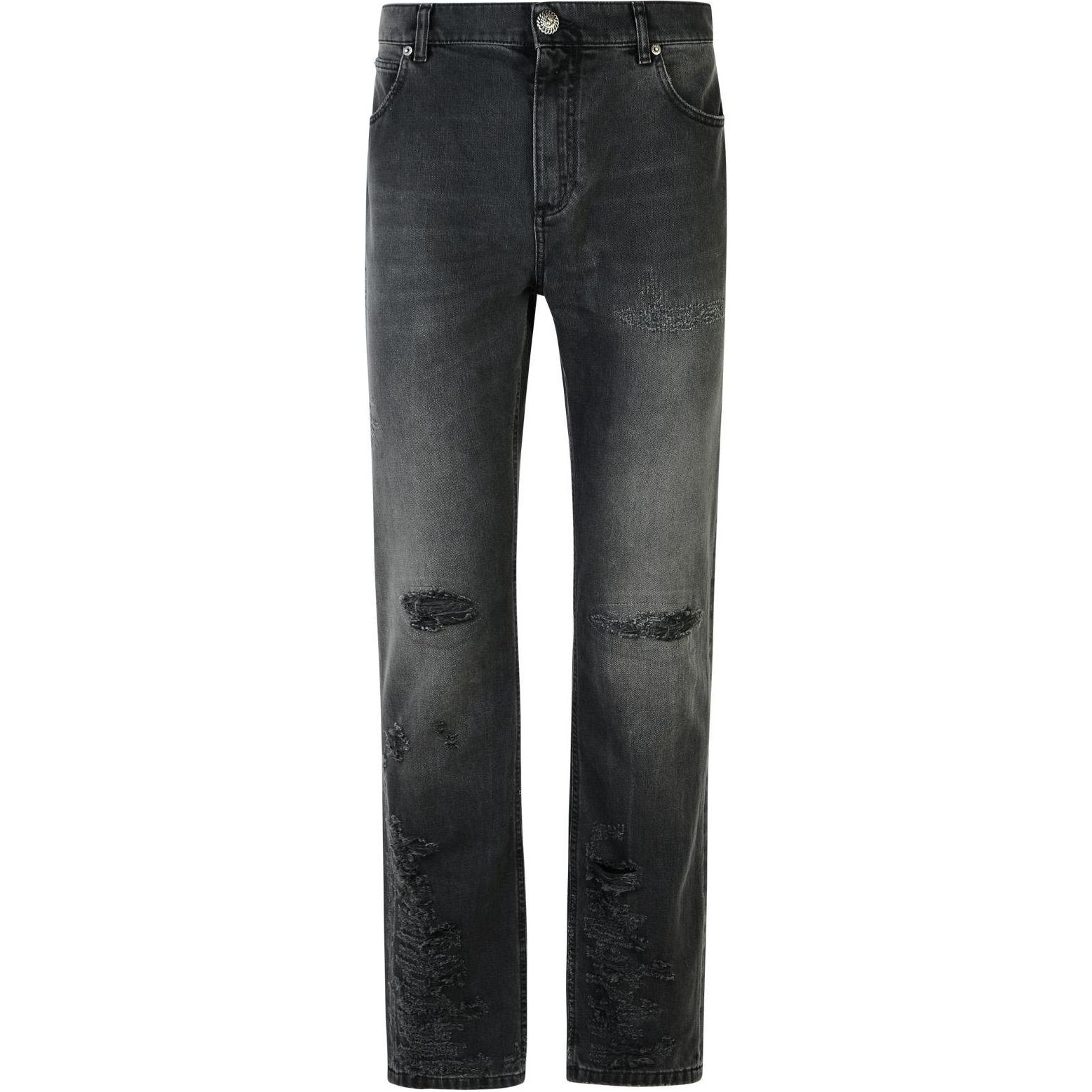 BALMAIN  Black Distressed Jeans with Zipper Pockets DH1MI043-DE68-0PC